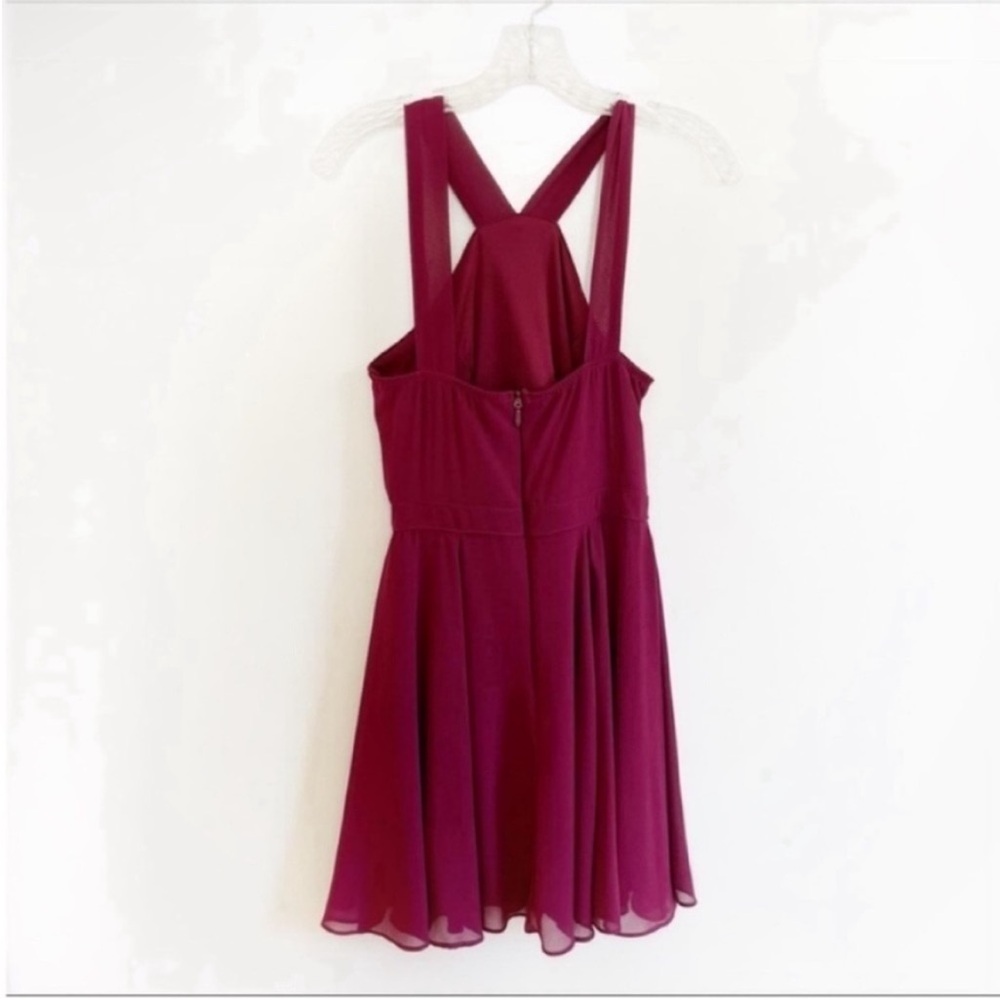 Lulu's Forevermore burgundy skater dress mini halter semi sheer lined - Picture 8 of 9